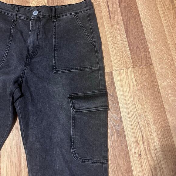 Black denim Cargo Jogger Jeans Y2K Grunge Streetwear Utility Pants Size Medium - Picture 4 of 8